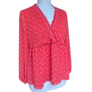 Matilda Jane Must Be Love Babydoll Top Red Floral Swiss Dot Cottagecore-S